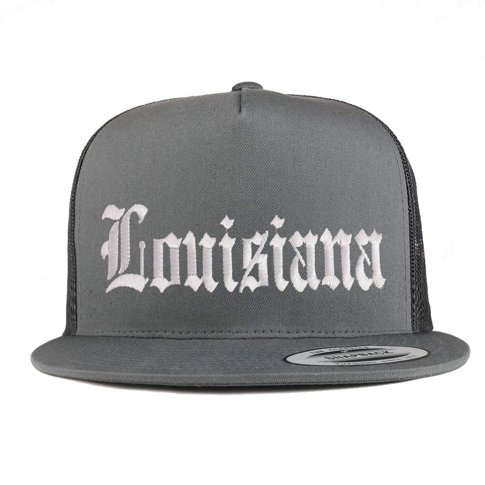 Trendy Apparel Shop Louisuana State Old English 5 Panel Flatbill Trucker Cap