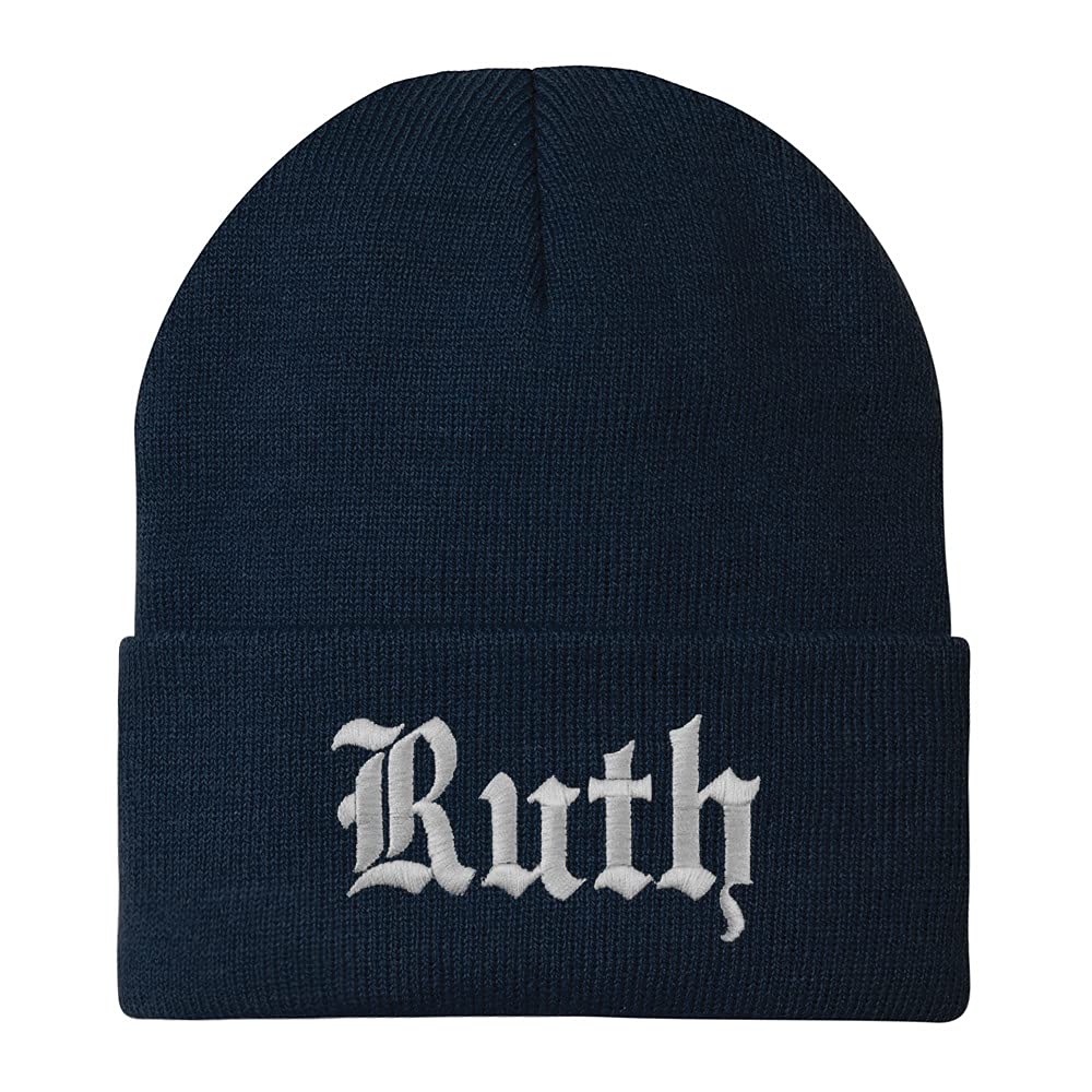 Trendy Apparel Shop Ruth Old English Embroidered Long Cuff Beanie