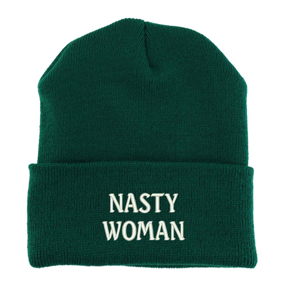 Trendy Apparel Shop Nasty Woman Embroidered Made in USA Cuff Folded Acylic Knit Winter Beanie Hat