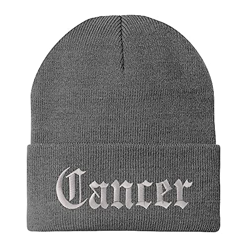 Trendy Apparel Shop Cancer Old English Embroidered Long Cuff Beanie