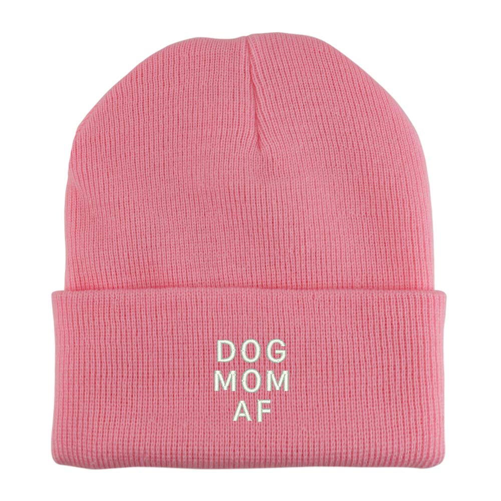 Trendy Apparel Shop Dog Mom Af Embroidered Made in USA Cuff Folded Acylic Knit Winter Beanie Hat