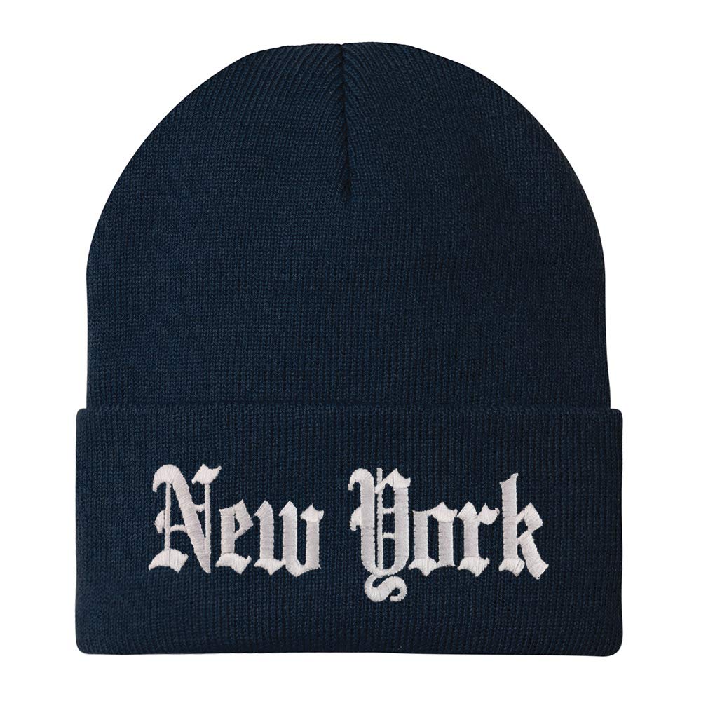 Trendy Apparel Shop New York State Old English Embroidered Long Cuff Beanie