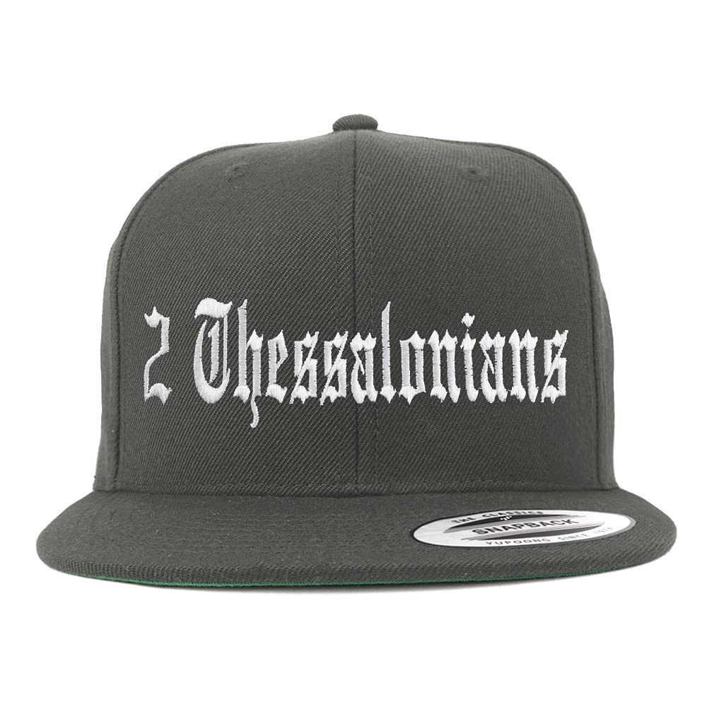 Trendy Apparel Shop 2 Thessalonians Old English Embroidered Flatbill Snapback