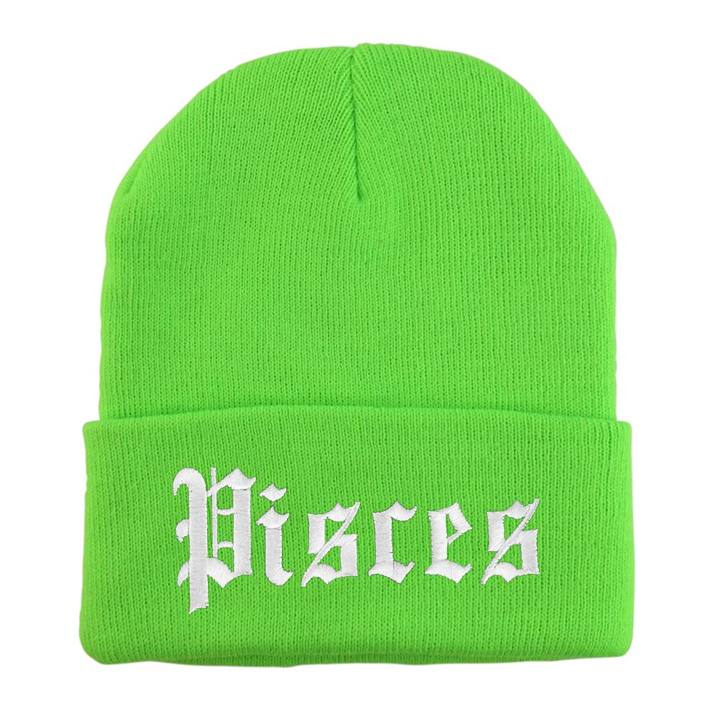 Trendy Apparel Shop Pisces Old English Embroidered Long Cuff Beanie