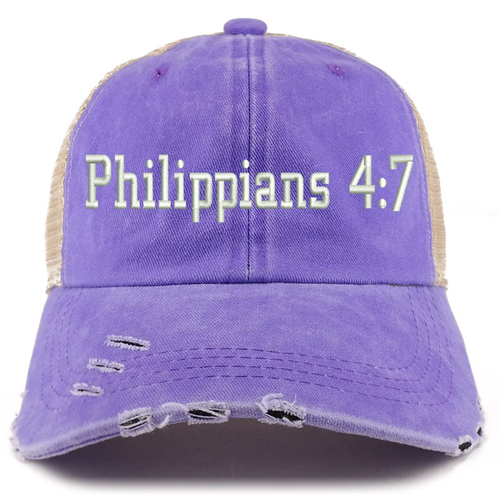 Trendy Apparel Shop Philippians 4:7 Frayed Bill Trucker Mesh Back Cap