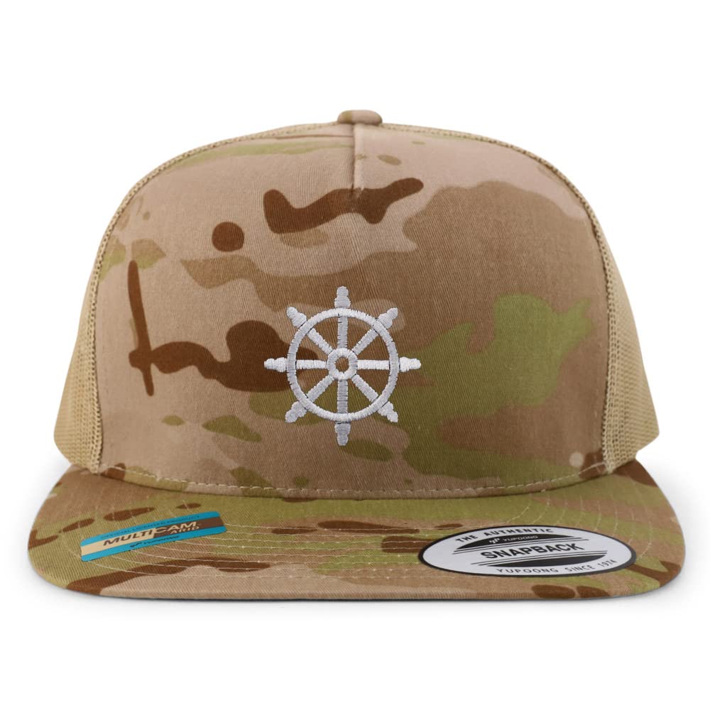 Trendy Apparel Shop Buddist Embroidered 5 Panel Flatbill Trucker Cap
