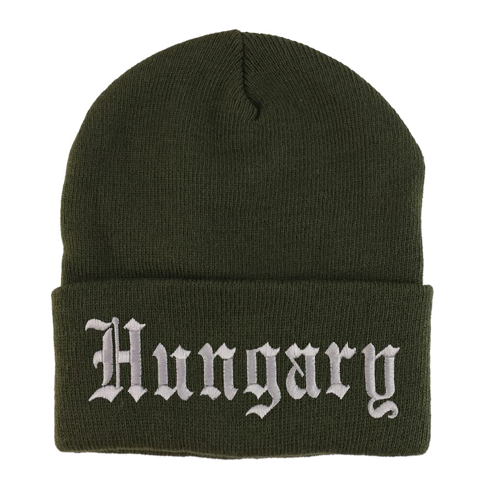 Trendy Apparel Shop Hungary Old English Embroidered Long Cuff Beanie