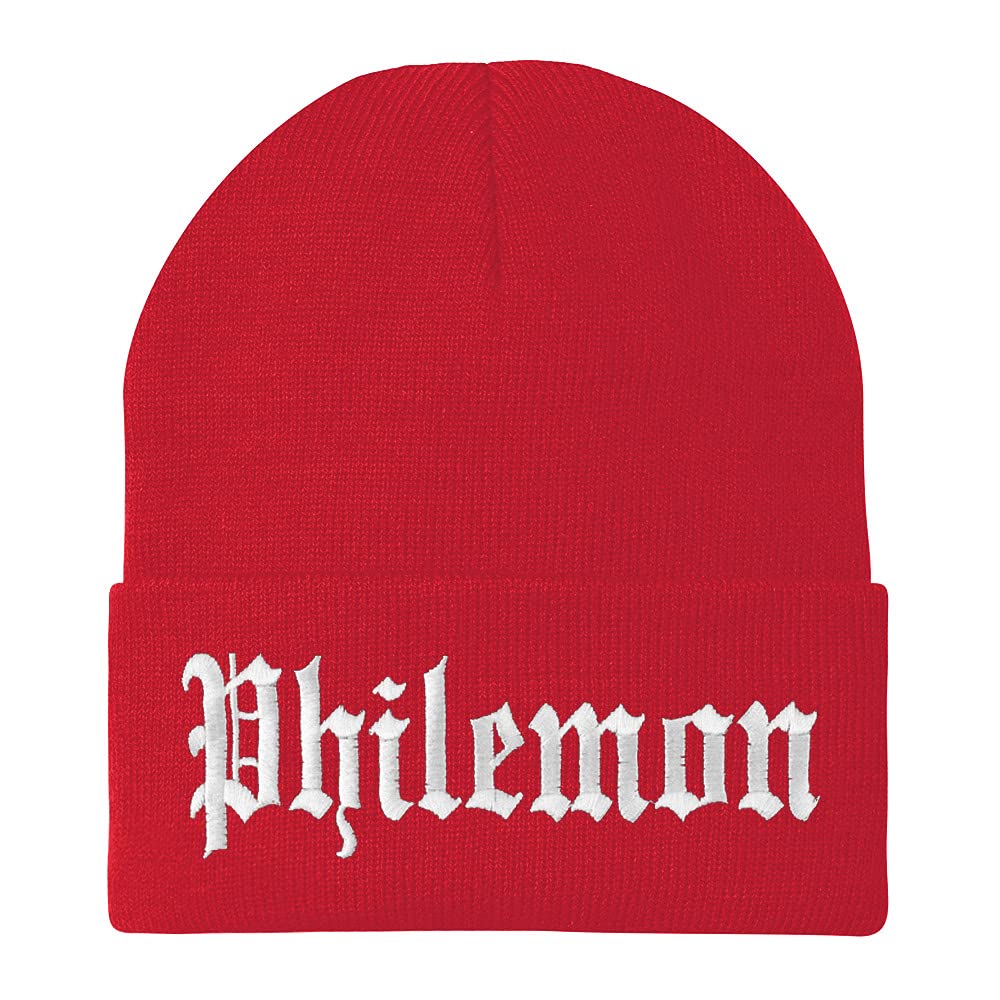 Trendy Apparel Shop Philemon Old English Embroidered Long Cuff Beanie