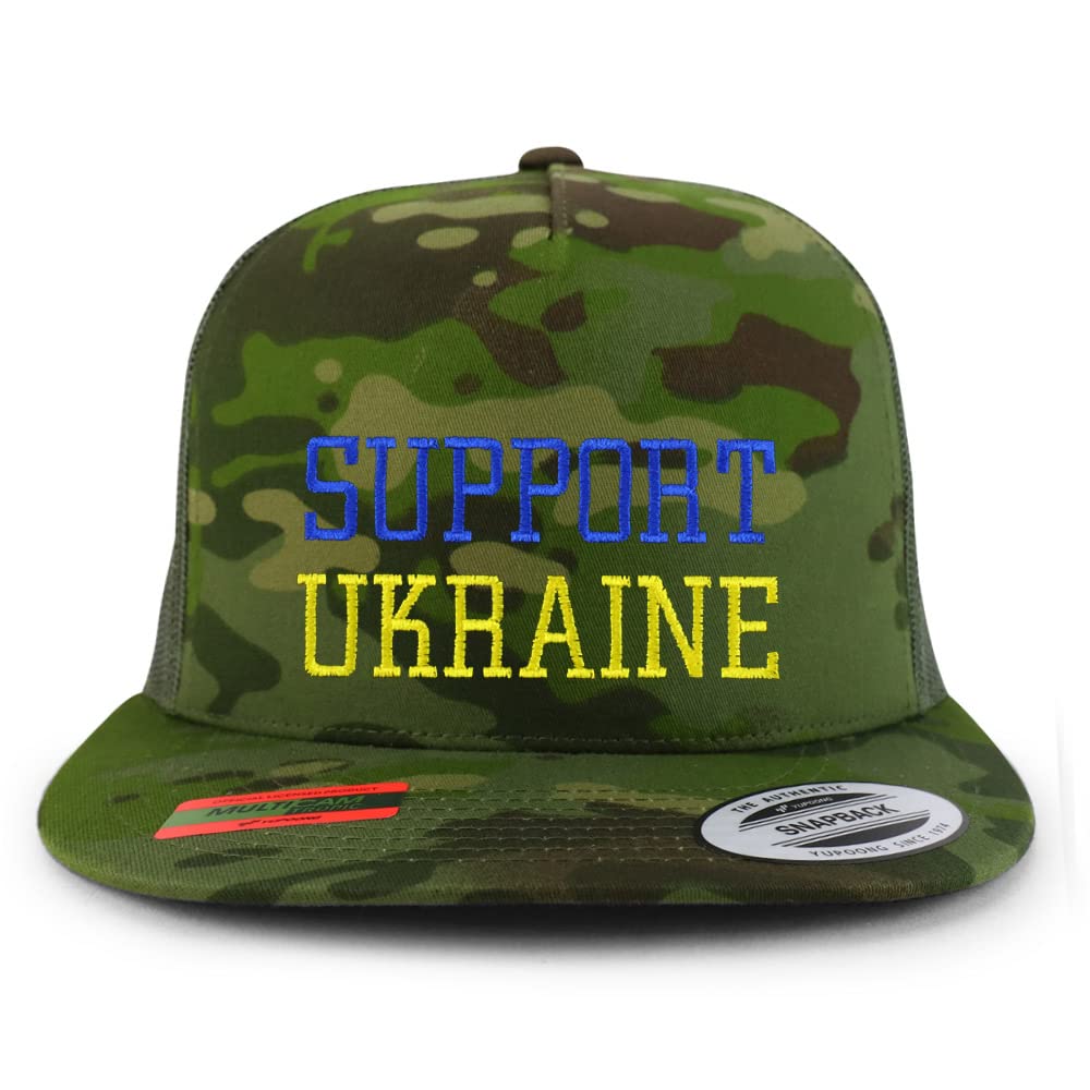 Trendy Apparel Shop Support Ukraine Embroidered 5 Panel Flatbill Trucker Cap
