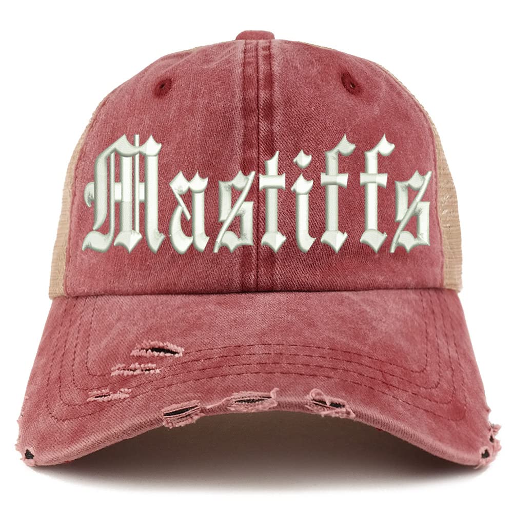 Trendy Apparel Shop Old English Mastiffs Frayed Bill Trucker Mesh Back Cap
