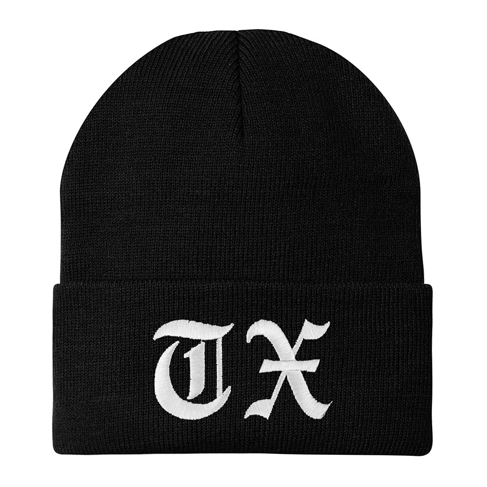 Trendy Apparel Shop Texas TX Old English Embroidered Long Cuff Beanie