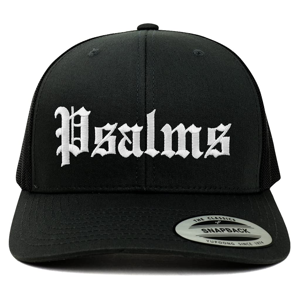 Trendy Apparel Shop Psalms Old English 6 Panel Trucker Mesh Cap