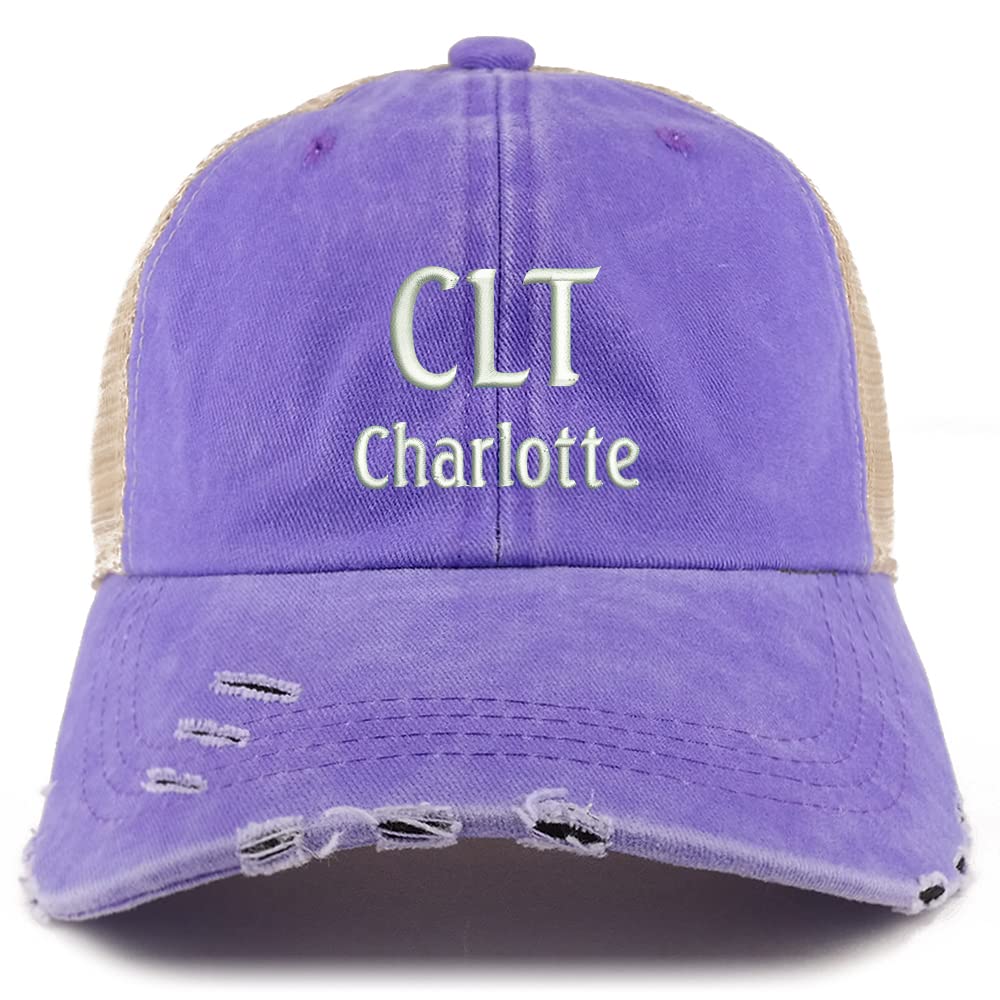 Trendy Apparel Shop CLT Charlotte Embroidered Frayed Bill Trucker Mesh Back Cap