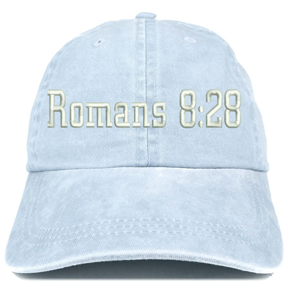 Trendy Apparel Shop Romans 8:28 Washed Pigment Dyed Baseball Cap
