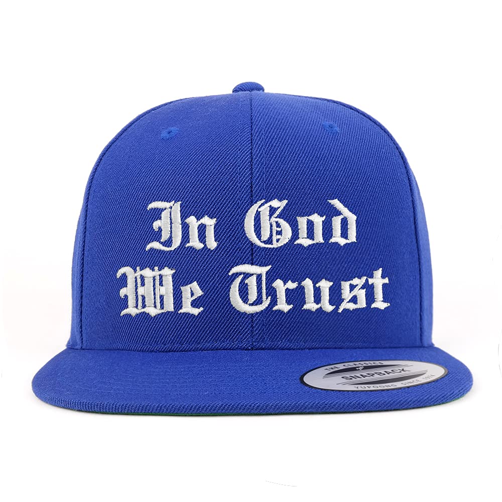 Trendy Apparel Shop in God We Trust Old English Embroidered Flatbill Snapback