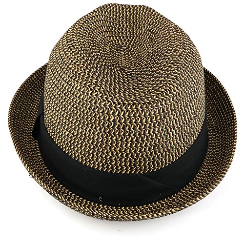Trendy Apparel Shop Mens Summer Tweed Fedora Hat with Paper Straw Braid