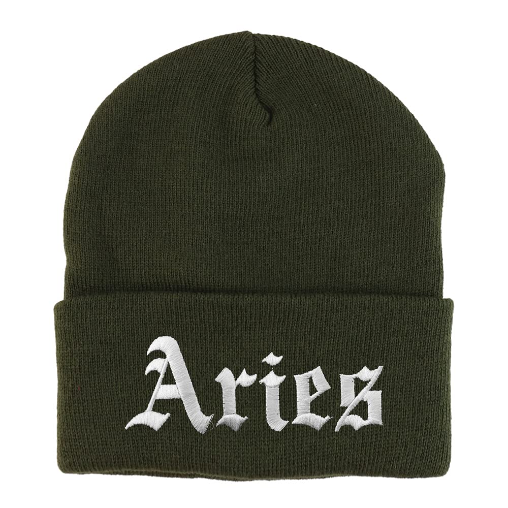 Trendy Apparel Shop Aries Old English Embroidered Long Cuff Beanie