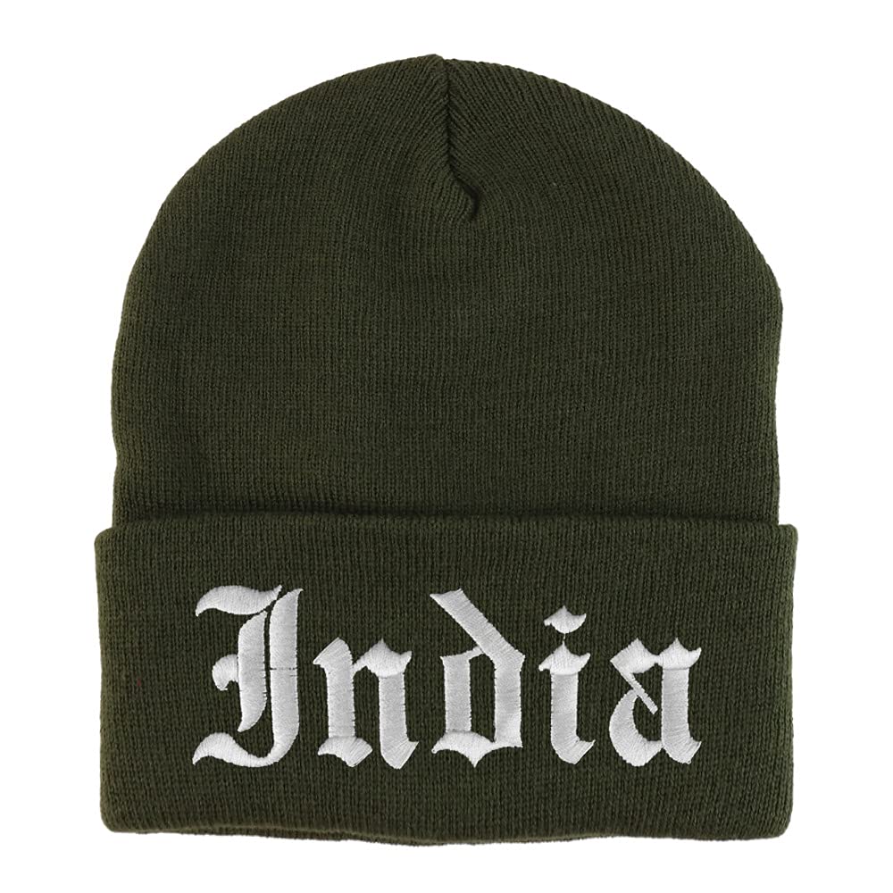 Trendy Apparel Shop India Old English Embroidered Long Cuff Winter Beanie