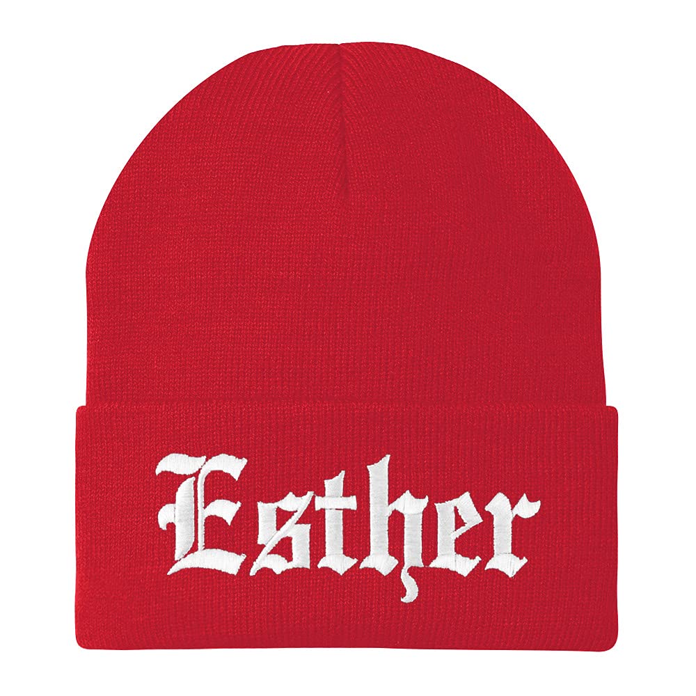 Trendy Apparel Shop Esther Old English Embroidered Long Cuff Beanie