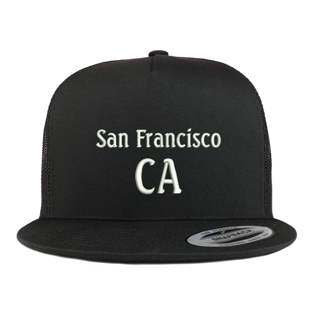 Trendy Apparel Shop San Francisco CA Embroidered 5 Panel Flatbill Trucker Cap