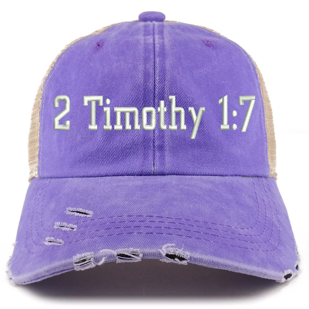 Trendy Apparel Shop 2 Timothy 1: 7 Frayed Bill Trucker Mesh Back Cap