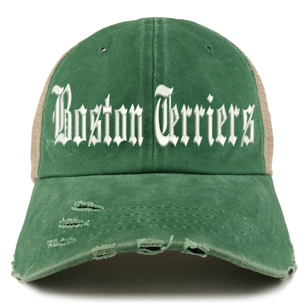 Trendy Apparel Shop Old English Boston Terriers Frayed Bill Trucker Mesh Back Cap