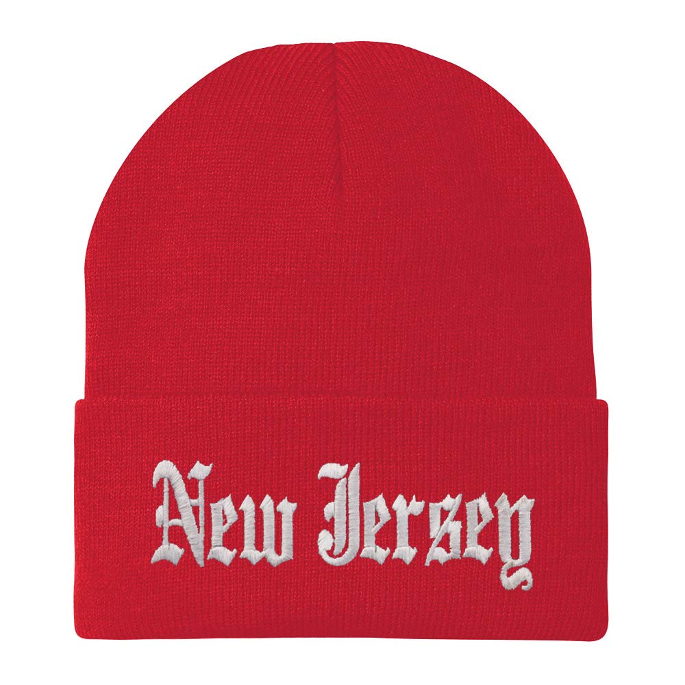 Trendy Apparel Shop New Jersey State Old English Embroidered Long Cuff Beanie
