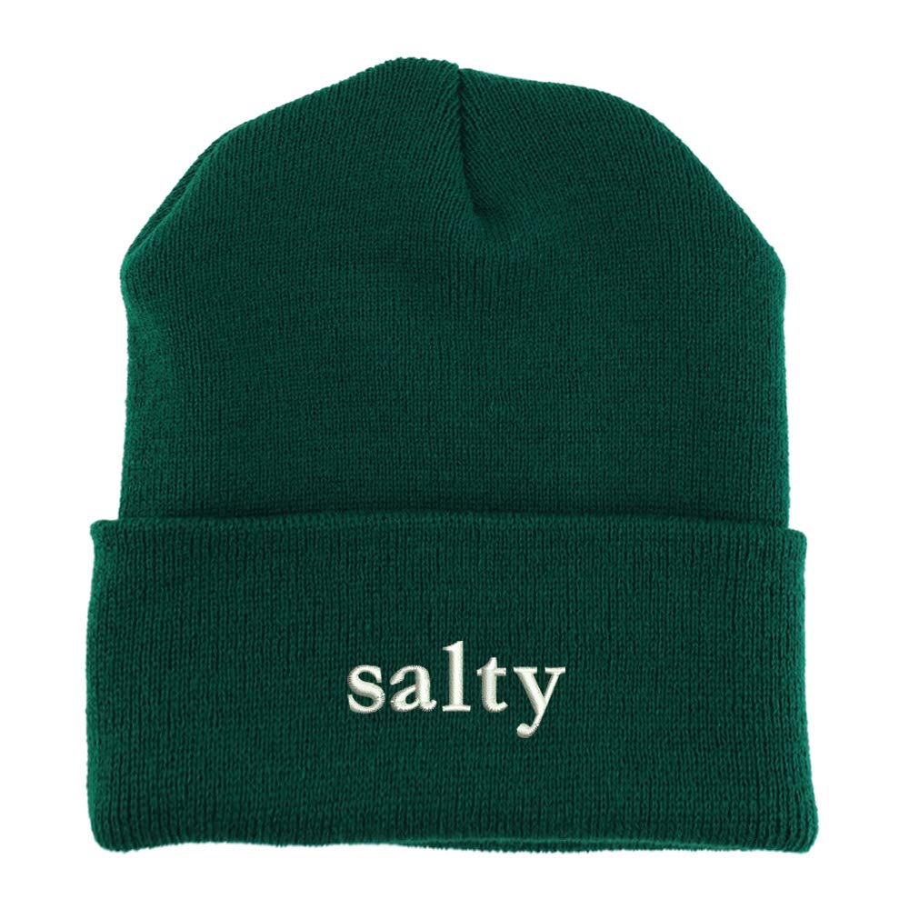 Trendy Apparel Shop Salty Embroidered Made in USA Cuff Folded Acylic Knit Winter Beanie Hat