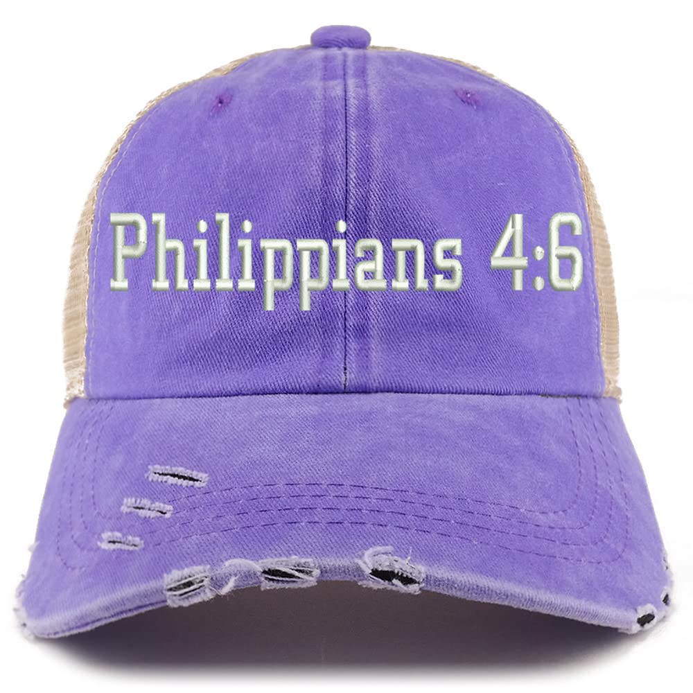 Trendy Apparel Shop Philippians 4:6 Frayed Bill Trucker Mesh Back Cap