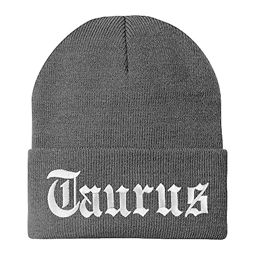Trendy Apparel Shop Taurus Old English Embroidered Long Cuff Beanie