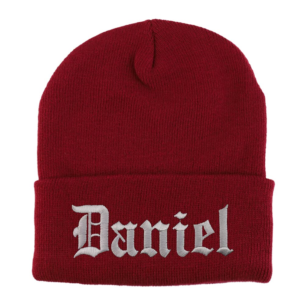 Trendy Apparel Shop Daniel Old English Embroidered Long Cuff Beanie