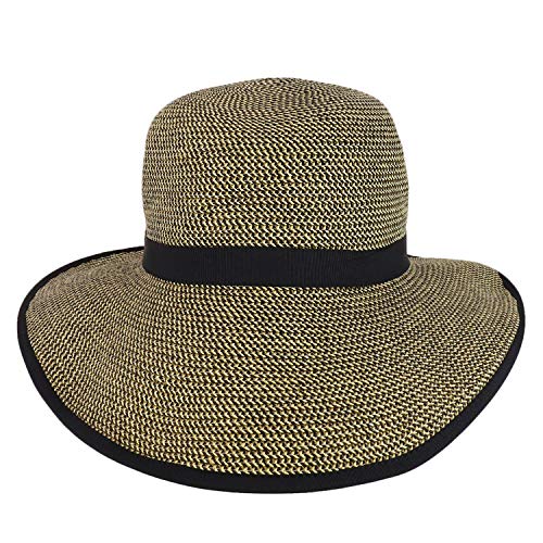 Trendy Apparel Shop UPF 50+ 4 Inch Split Brim Bow Paper Braid Tweed Sun Hat
