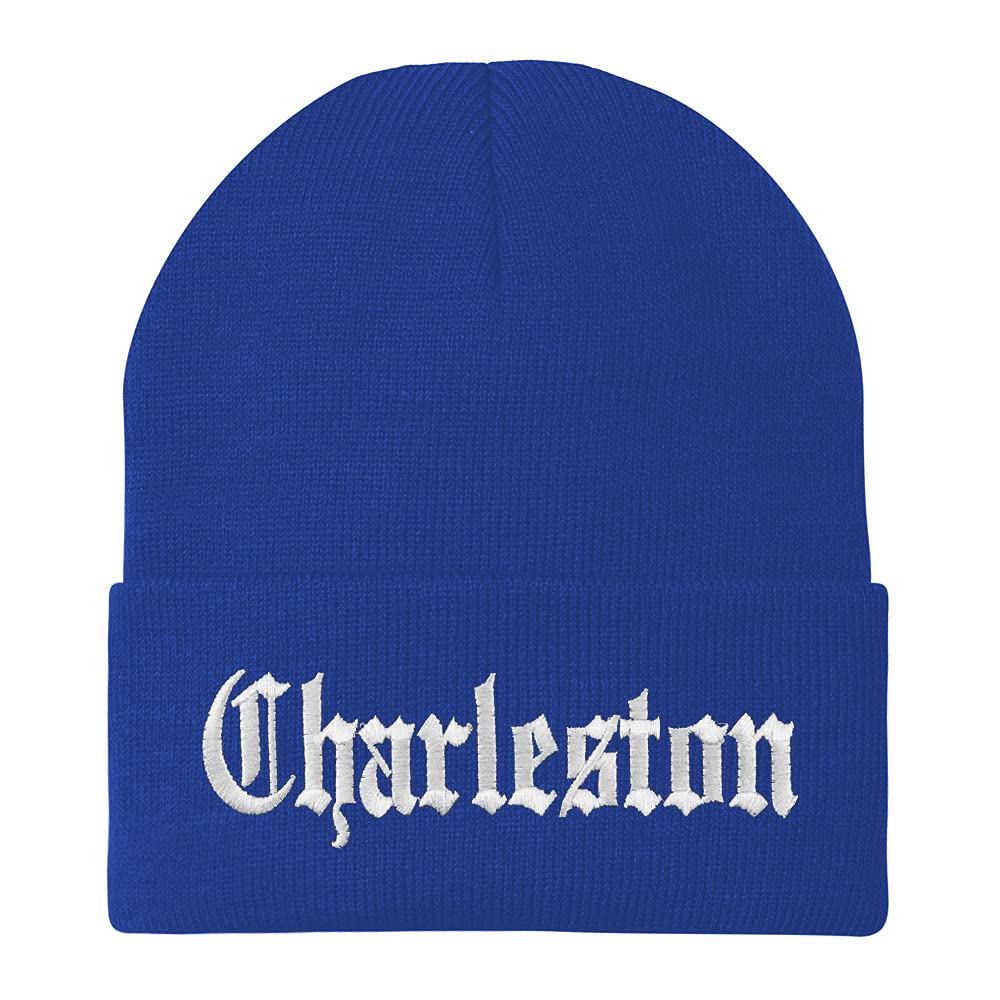 Trendy Apparel Shop Charleston Old English Embroidered Long Cuff Beanie
