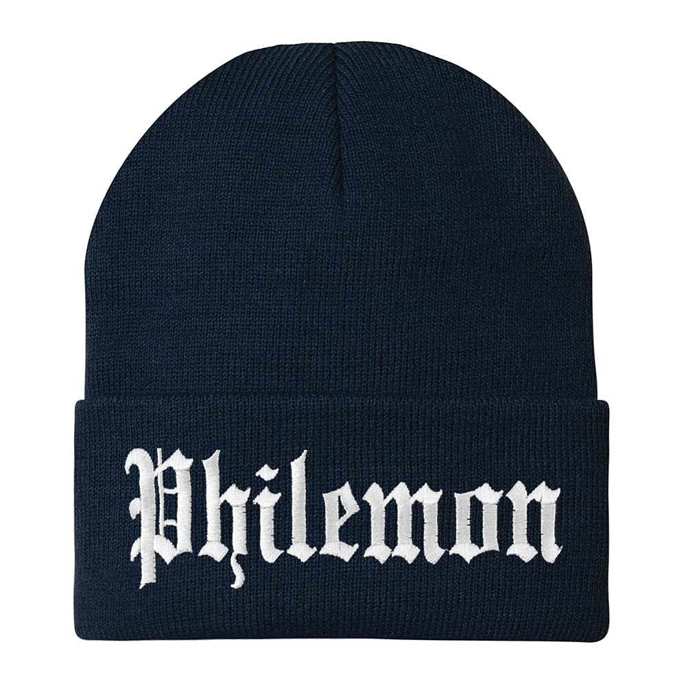 Trendy Apparel Shop Philemon Old English Embroidered Long Cuff Beanie