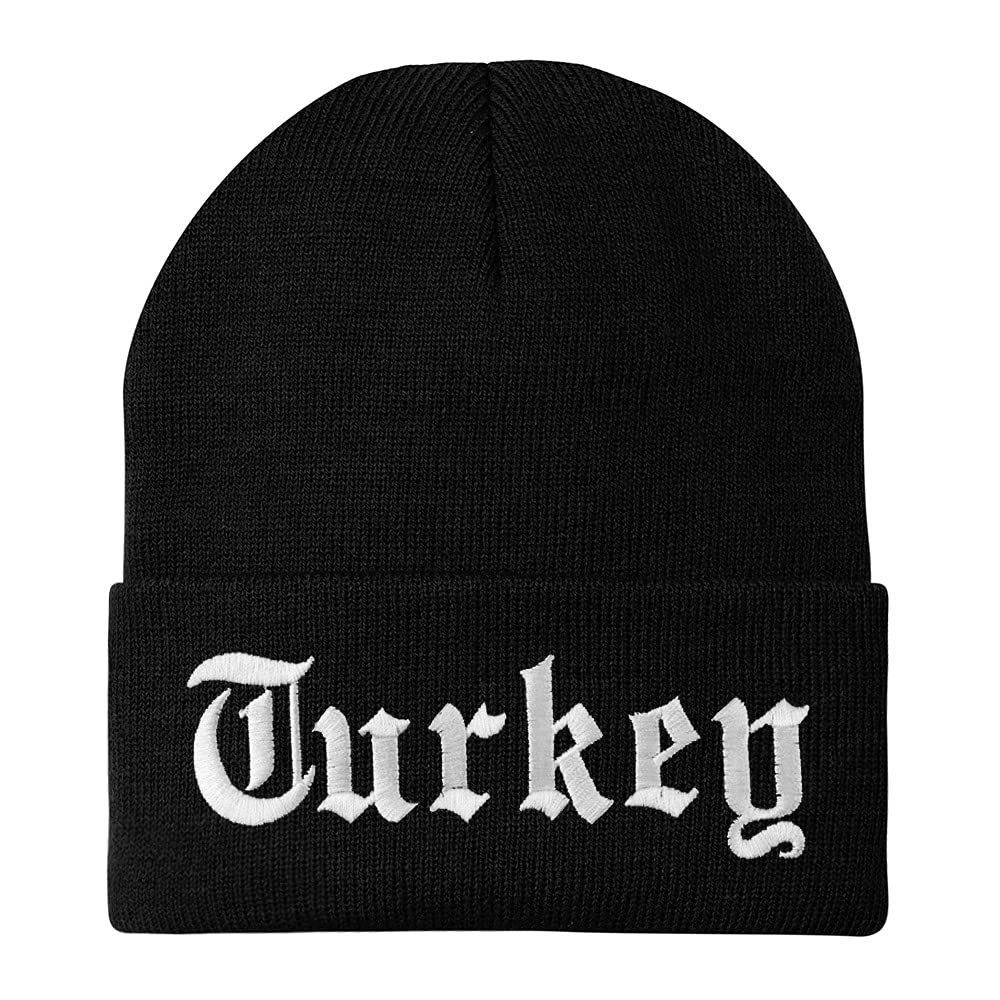 Trendy Apparel Shop Turkey Old English Embroidered Long Cuff Beanie