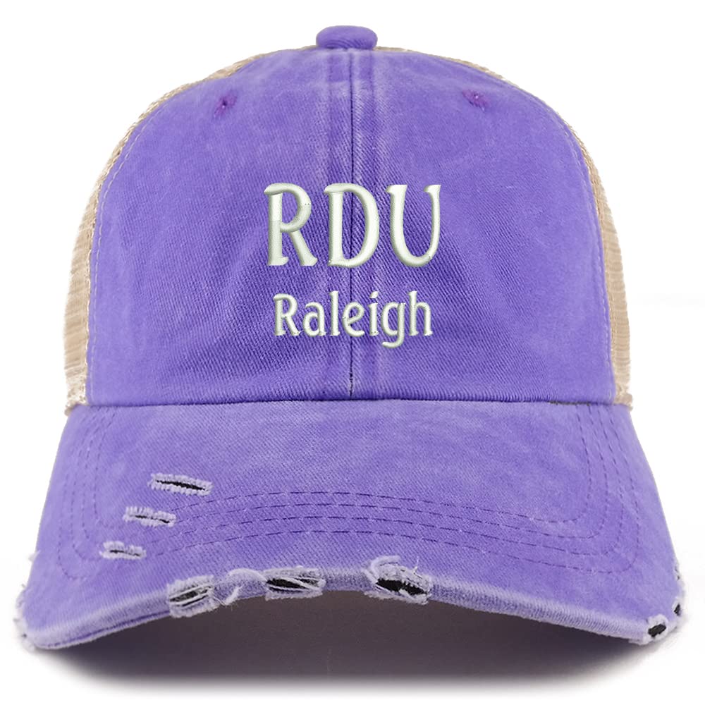 Trendy Apparel Shop RDU Raleigh Embroidered Frayed Bill Trucker Mesh Back Cap
