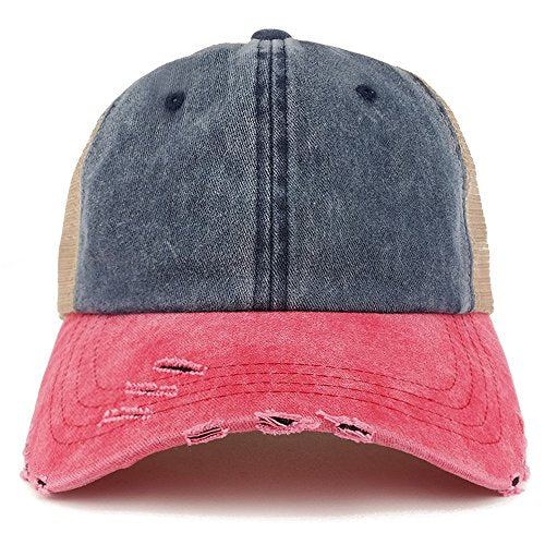 Trendy Apparel Shop Pigment Dyed Front Mesh Back Frayed Bill Trucker Cap