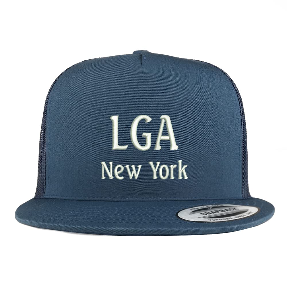 Trendy Apparel Shop LGA New York Embroidered 5 Panel Flatbill Trucker Cap
