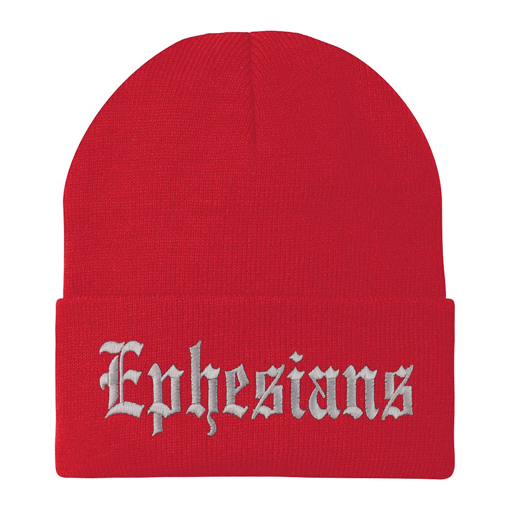 Trendy Apparel Shop Ephesians Old English Embroidered Long Cuff Beanie