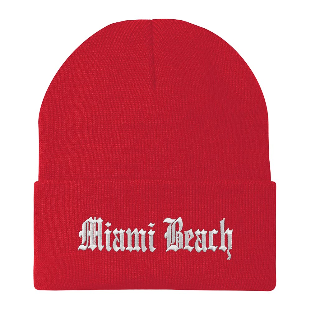 Trendy Apparel Shop Miami Beach Old English Embroidered Long Cuff Beanie