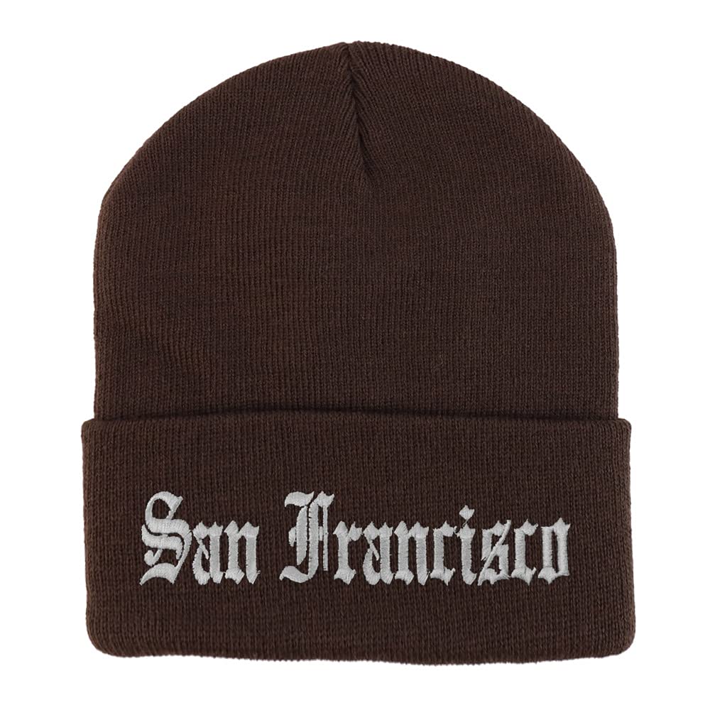 Trendy Apparel Shop San Francisco Old English Embroidered Long Cuff Beanie