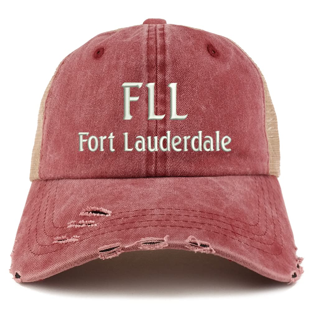 Trendy Apparel Shop FLL Fort Lauderdale Embroidered Frayed Bill Trucker Mesh Back Cap