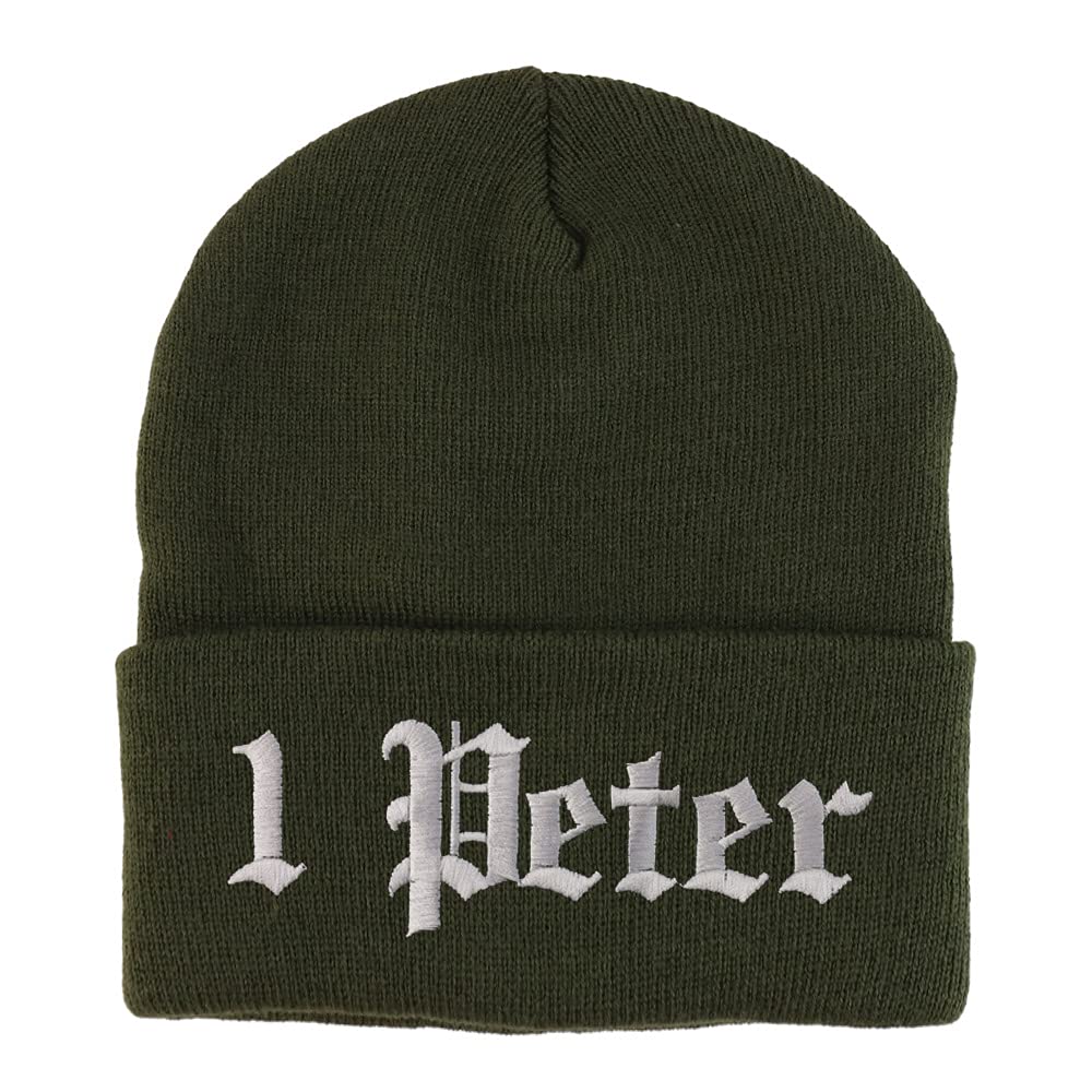 Trendy Apparel Shop 1 Peter Old English Embroidered Long Cuff Beanie
