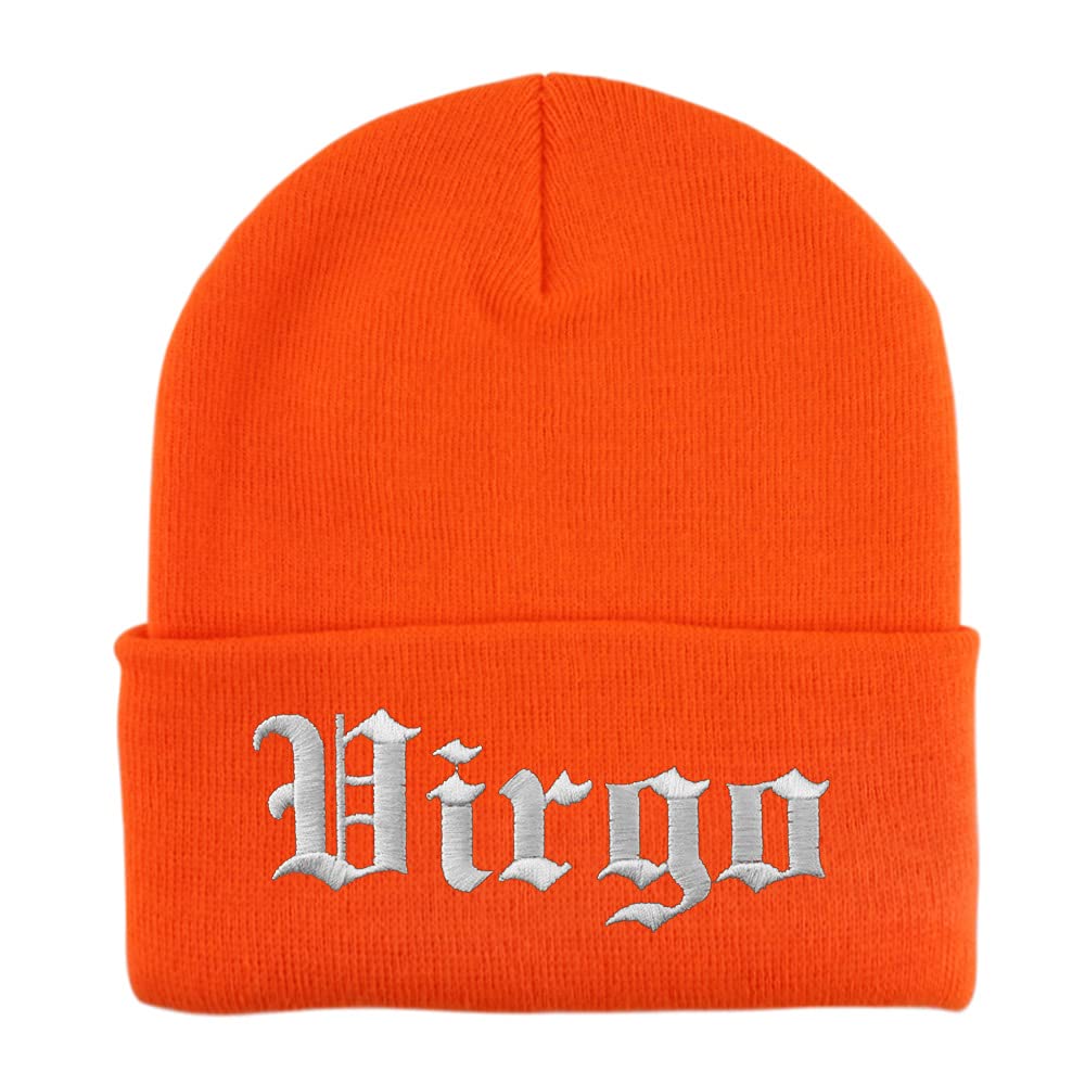 Trendy Apparel Shop Virgo Old English Embroidered Long Cuff Beanie
