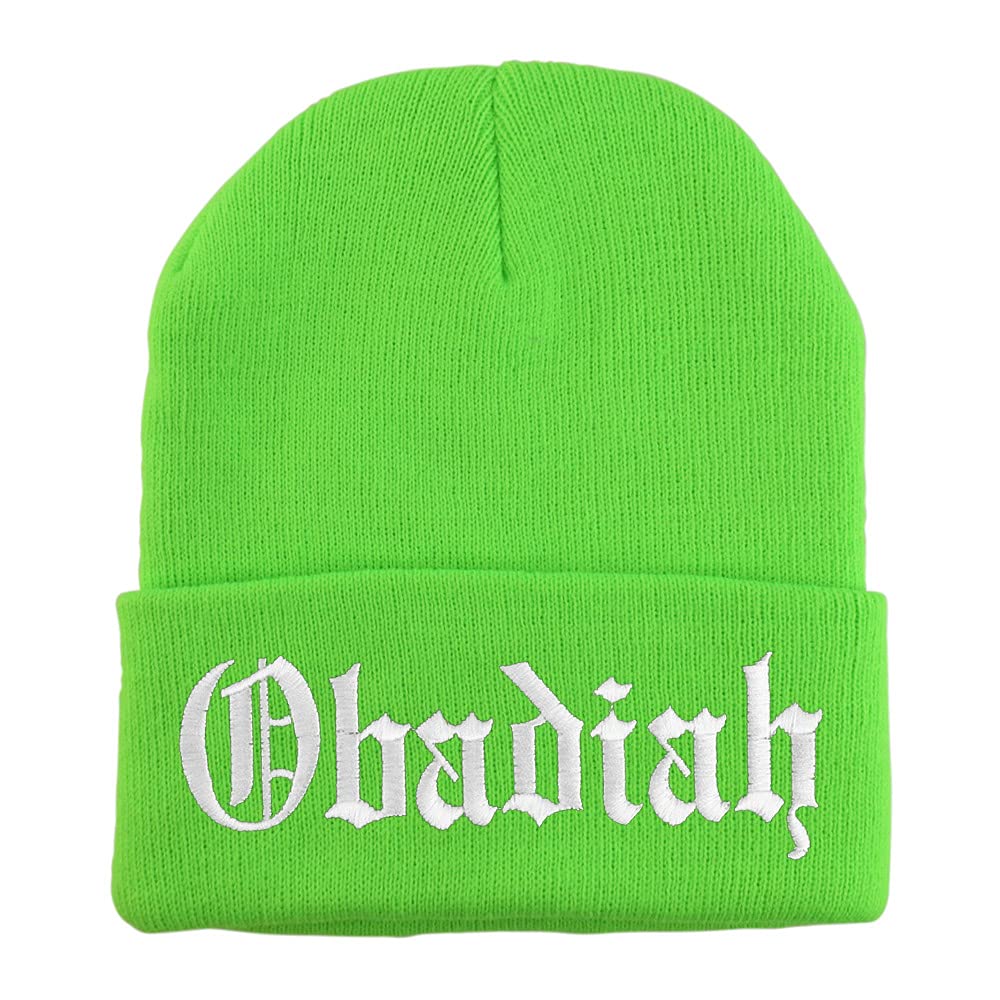 Trendy Apparel Shop Obadiah Old English Embroidered Long Cuff Beanie