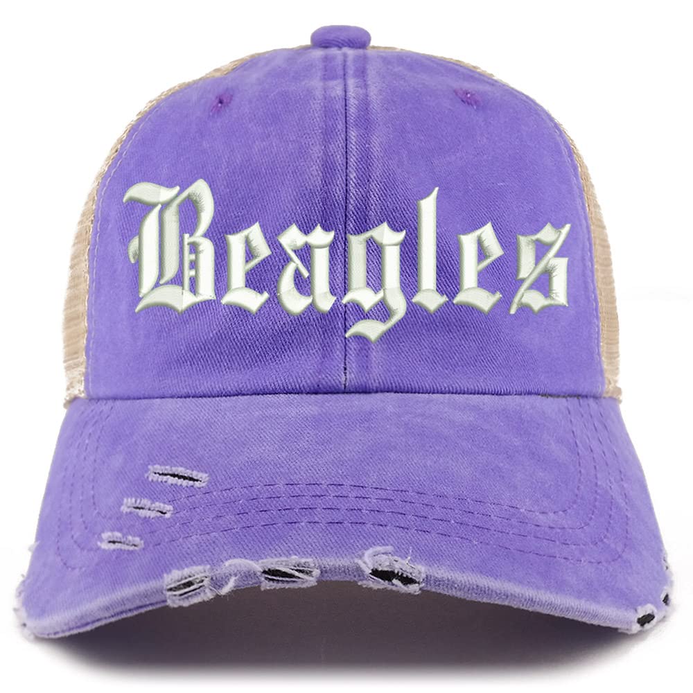 Trendy Apparel Shop Old English Beagles Frayed Bill Trucker Mesh Back Cap