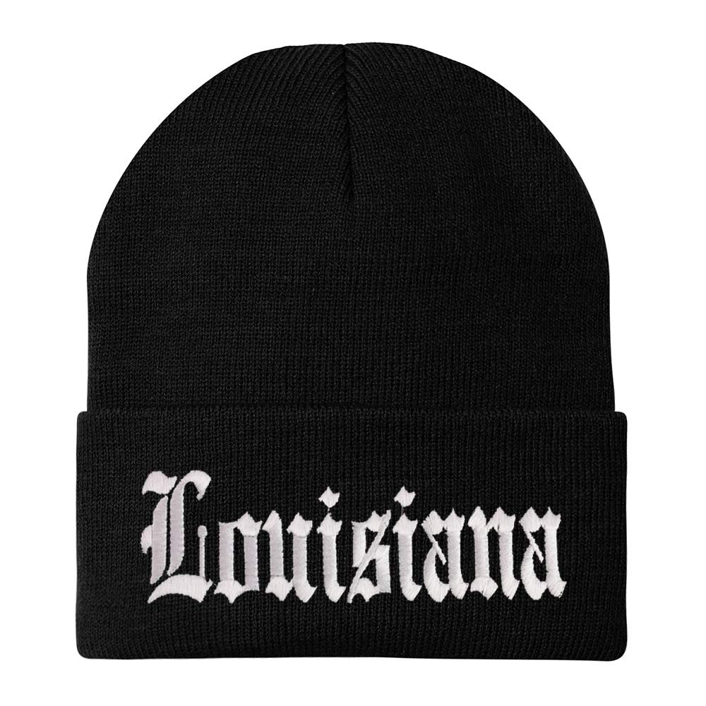 Trendy Apparel Shop Louisuana State Old English Embroidered Long Cuff Beanie