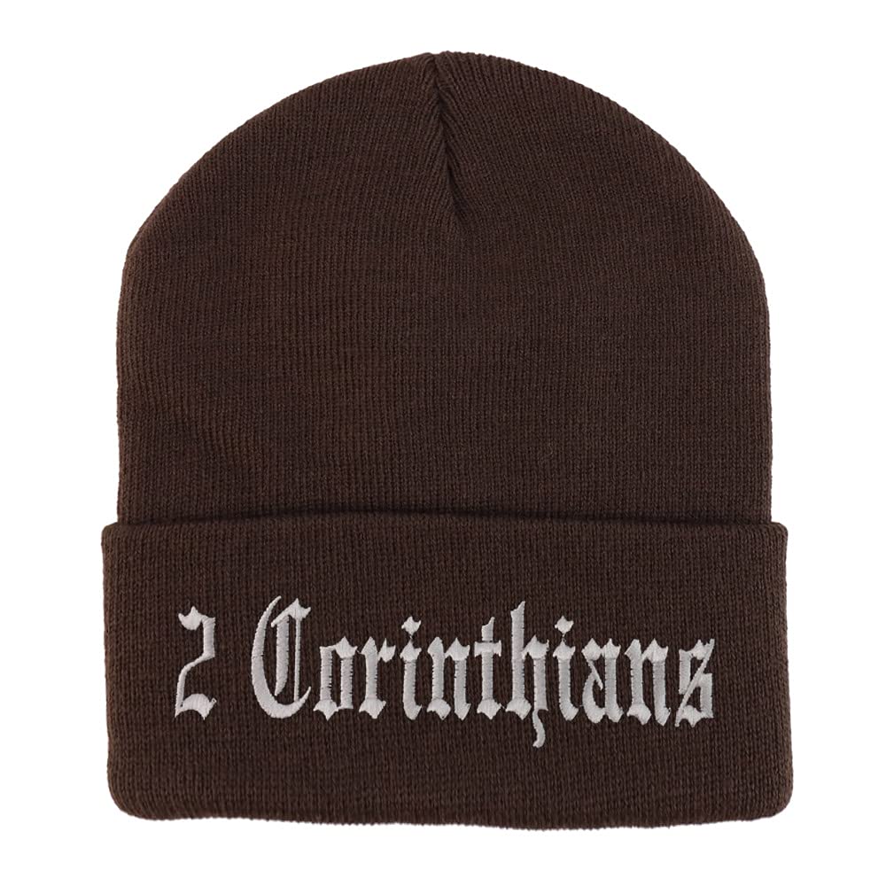 Trendy Apparel Shop 2 Corinthians Old English Embroidered Long Cuff Beanie
