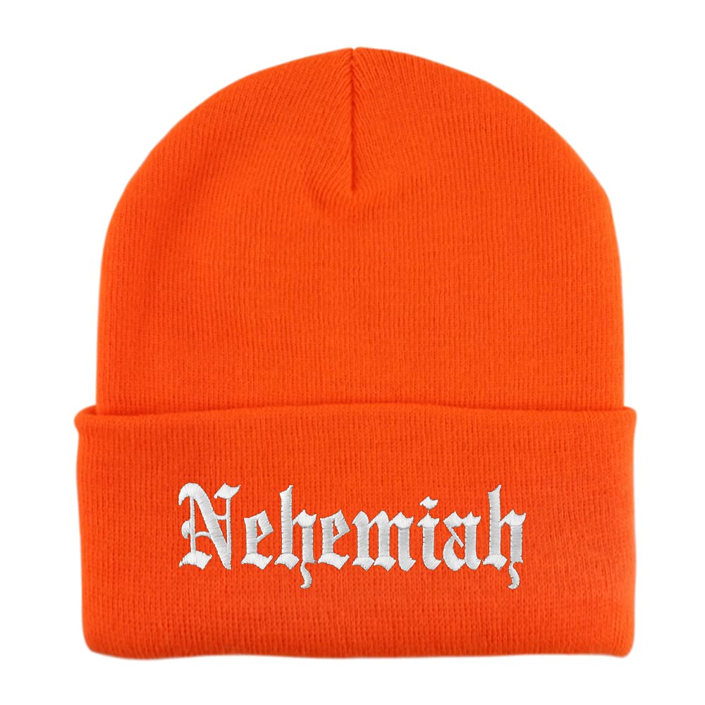 Trendy Apparel Shop Nehemiah Old English Embroidered Long Cuff Beanie