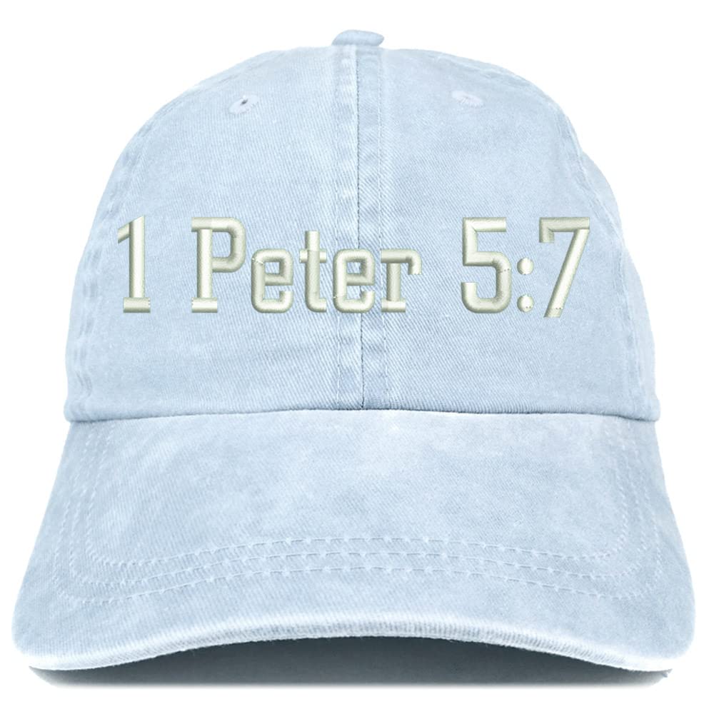 Trendy Apparel Shop 1 Peter 5:7 Washed Pigment Dyed Baseball Cap